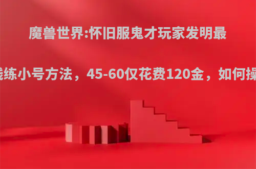 魔兽世界:怀旧服鬼才玩家发明最省钱练小号方法，45-60仅花费120金，如何操作?